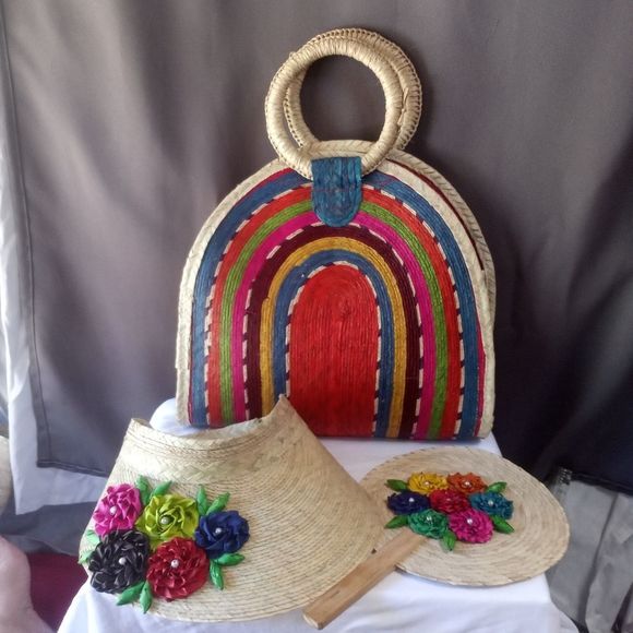#New set Mexican hat and bag with hand fan handmade - Picture 1 of 6